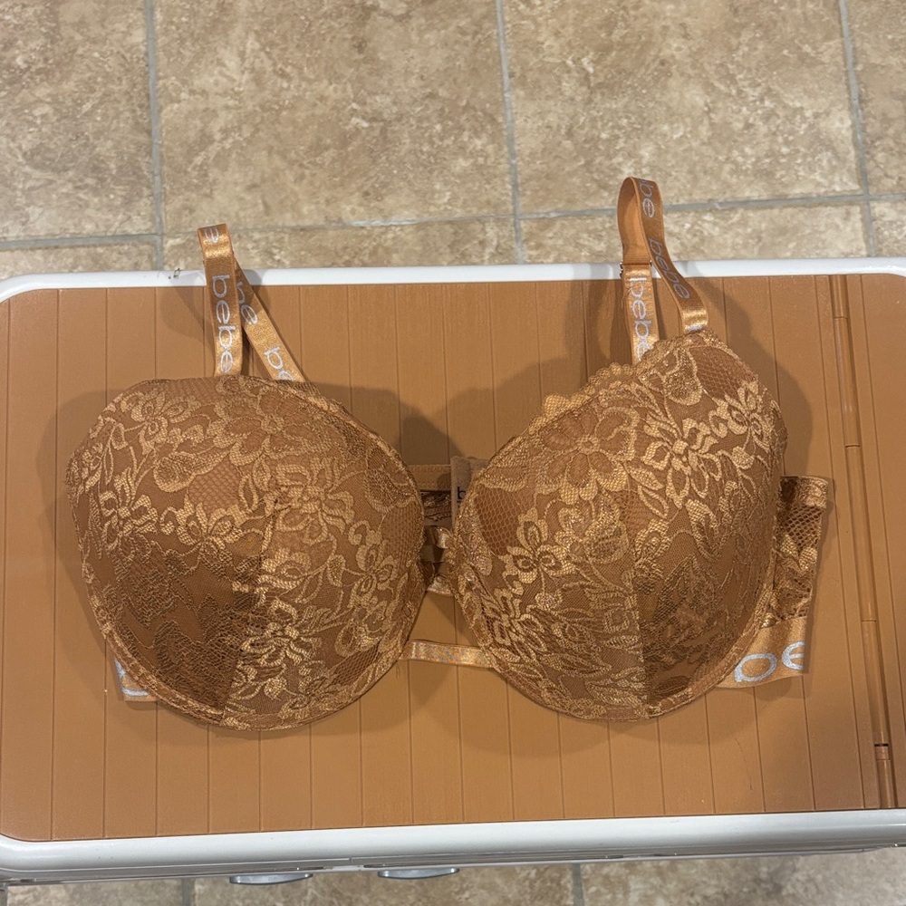 bebe Floral Lace Bra in Gold